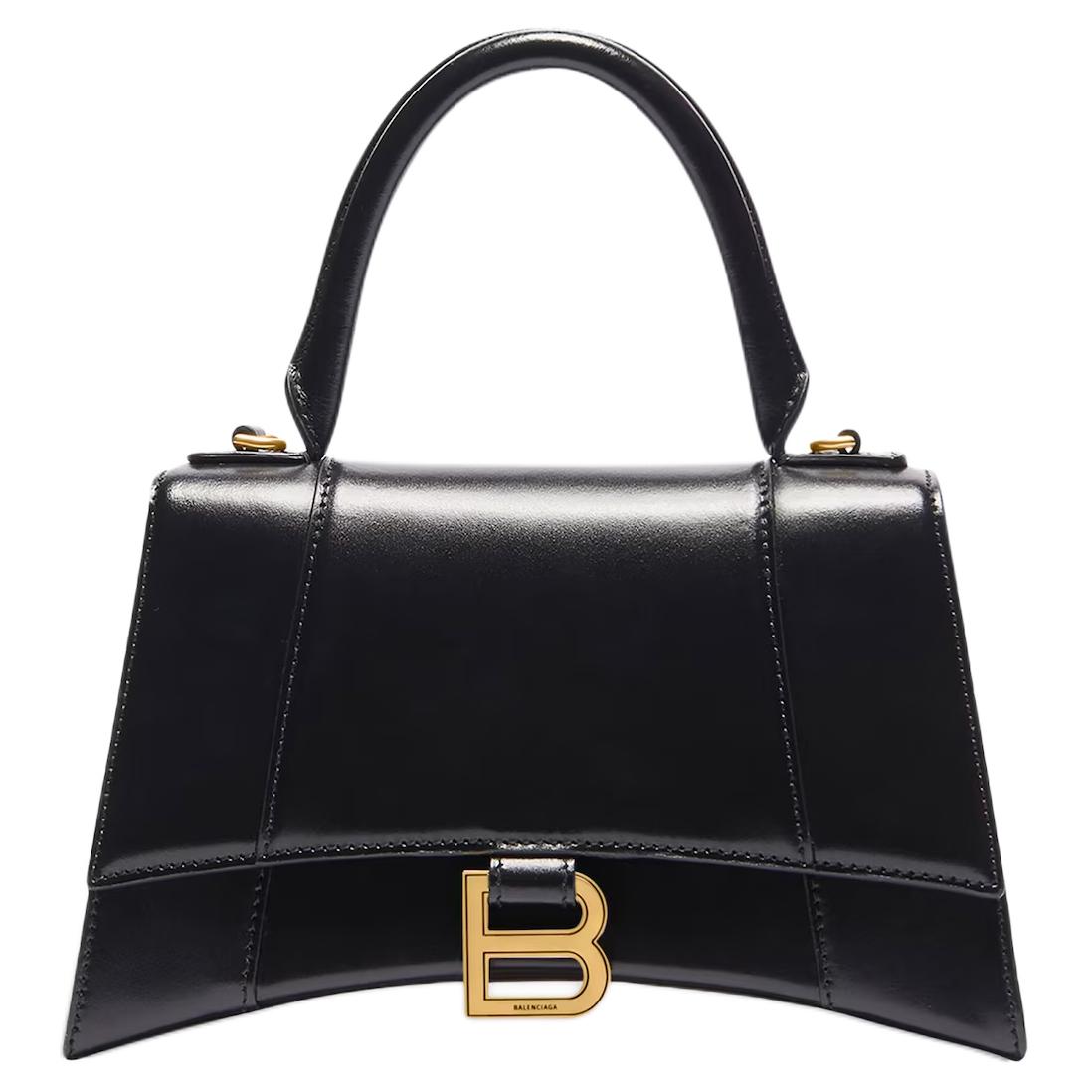 Женская сумка Balenciaga Hourglass Small Top Handle черная-золотая