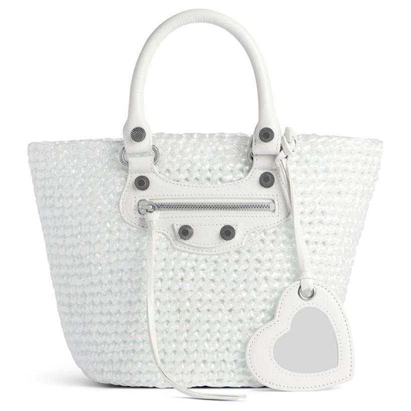 Сумка женская Balenciaga Le Cagole Small Panier Tote Bag бело-серая