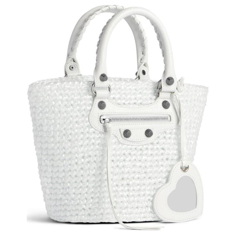 Сумка женская Balenciaga Le Cagole Small Panier Tote Bag бело-серая