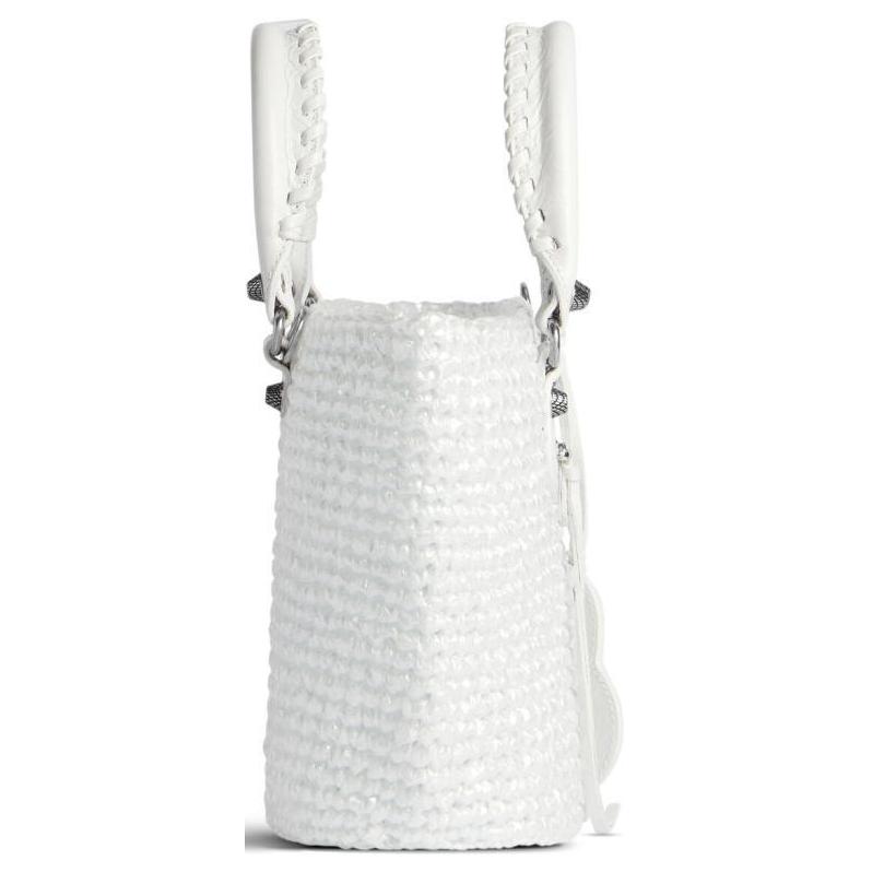 Сумка женская Balenciaga Le Cagole Small Panier Tote Bag бело-серая