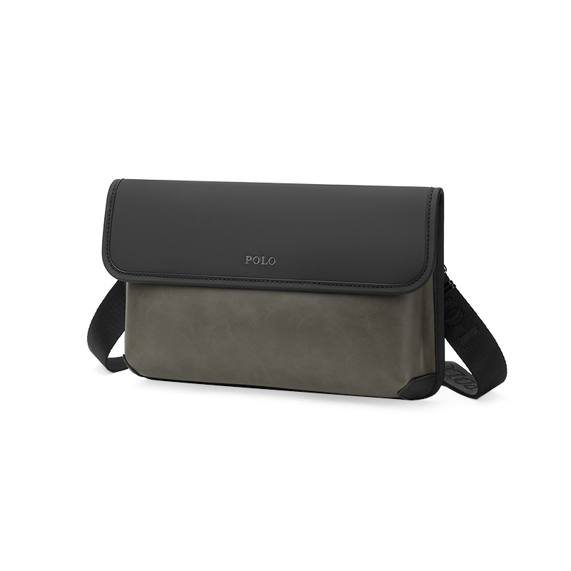 Мужская сумка POLO 044131 серо-зелёная и чёрная среднего размера