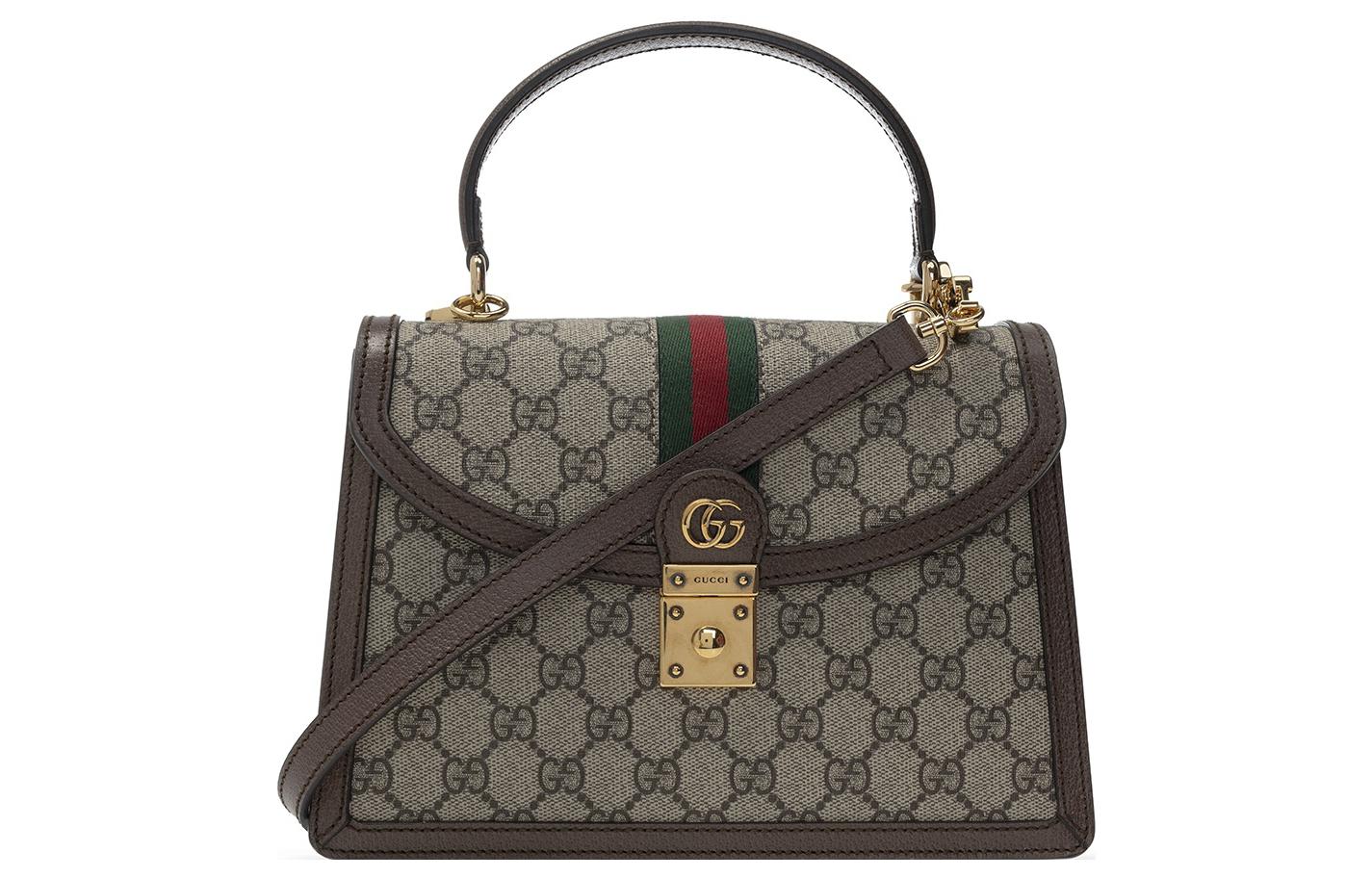 Сумка женская GUCCI Ophidia Canvas маленького размера, эбони/коричневый
