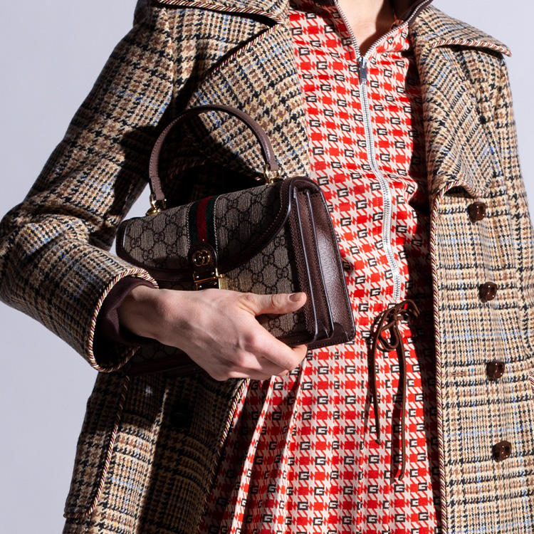 Сумка женская GUCCI Ophidia Canvas маленького размера, Эбони/Коричневый