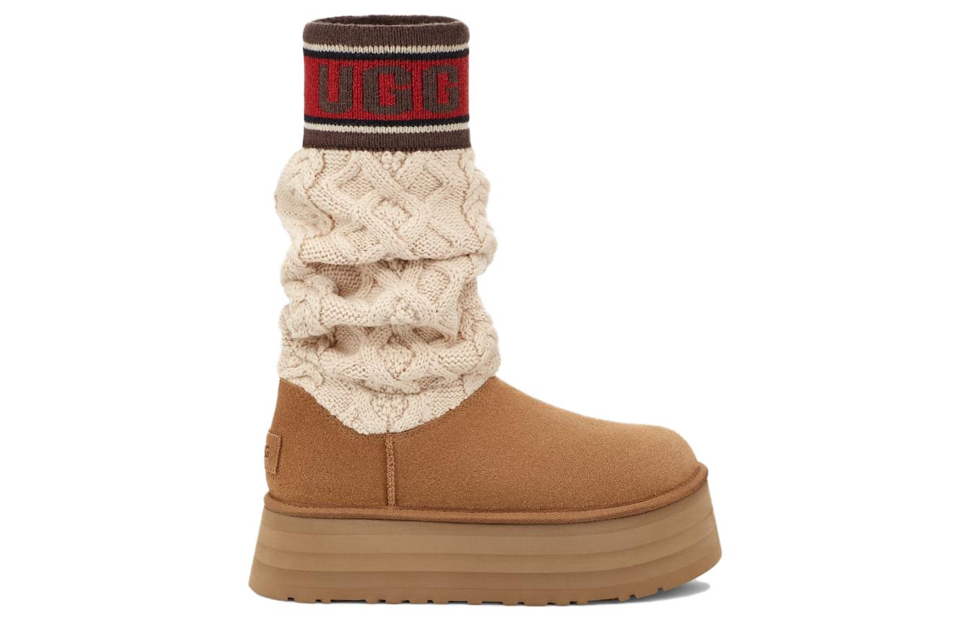 Сапоги женские UGG Classic Sweater Letter Boot каштановые, 40 EU