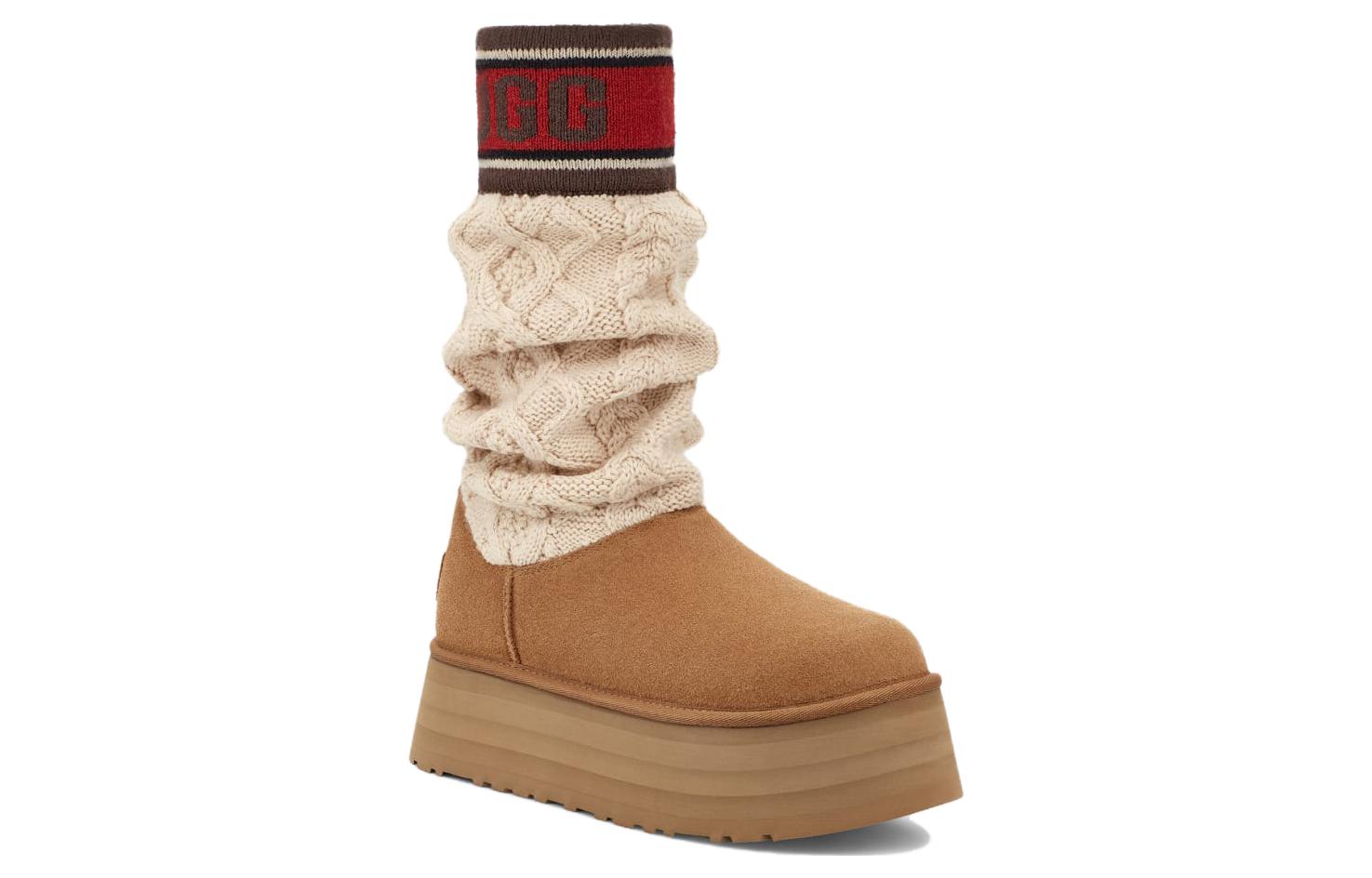 Сапоги женские UGG Classic Sweater Letter Boot каштановые, 40 EU