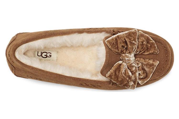 Мокасины женские UGG Leisure Fluff Bow Mini Loafers коричневые, 36 EU