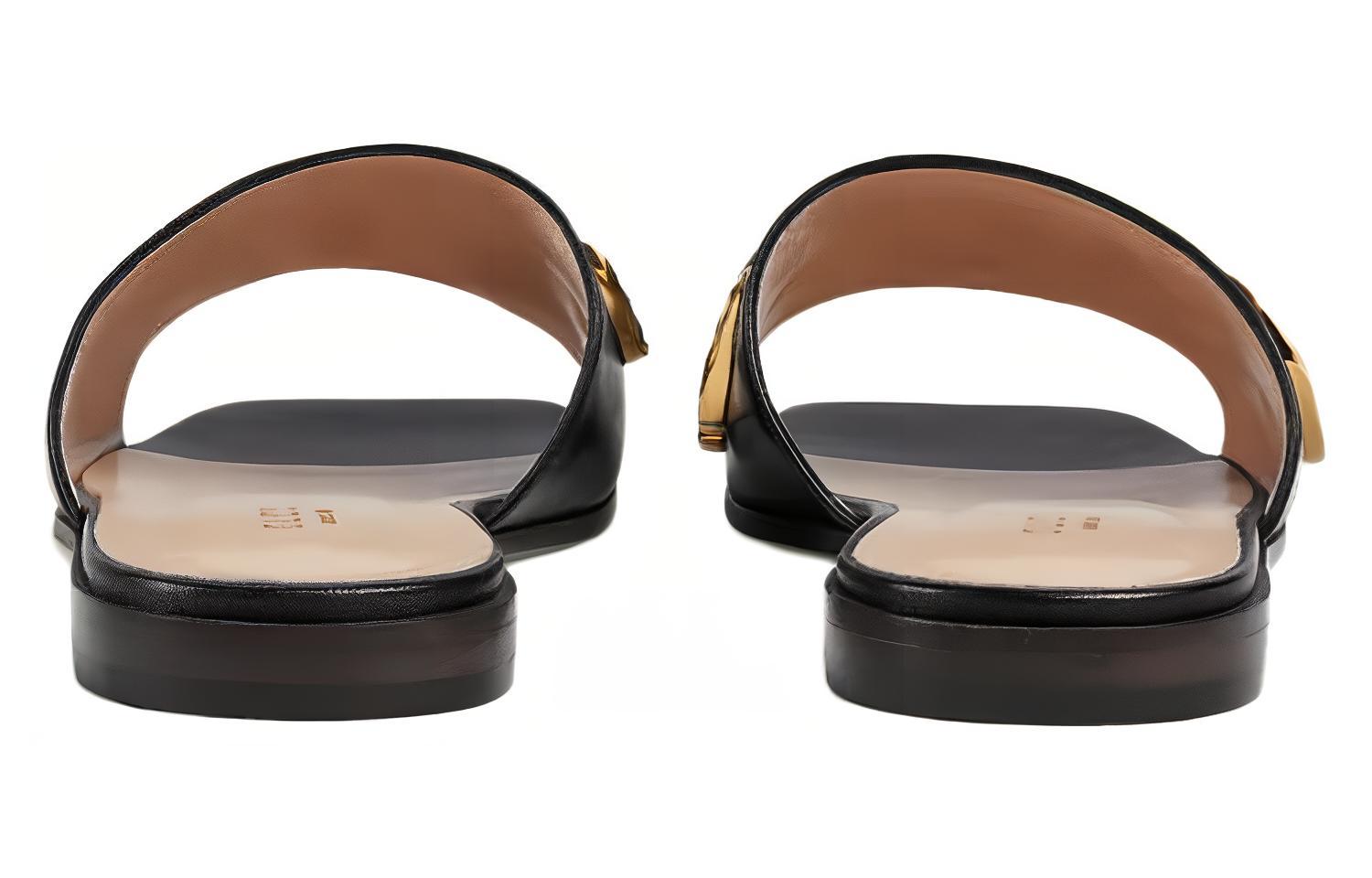 Шлепанцы женские GUCCI 694858 C9D00 1000 черные с золотой отделкой, 35 EU