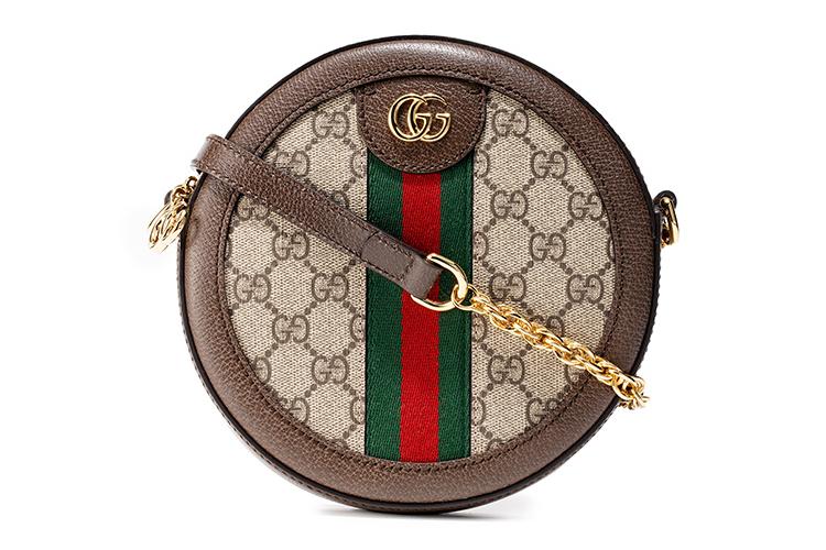 Сумка женская GUCCI Ophidia Canvas With Leather Round Bag, beige-brown