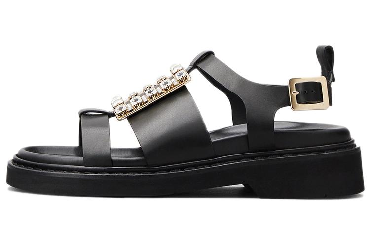 Сандалии женские Roger Vivier Viv' Rangers Strass Strap черные, 38 EU