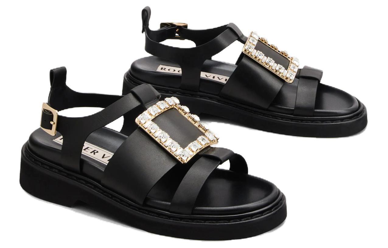 Сандалии женские Roger Vivier Viv' Rangers Strass Strap черные, 38 EU