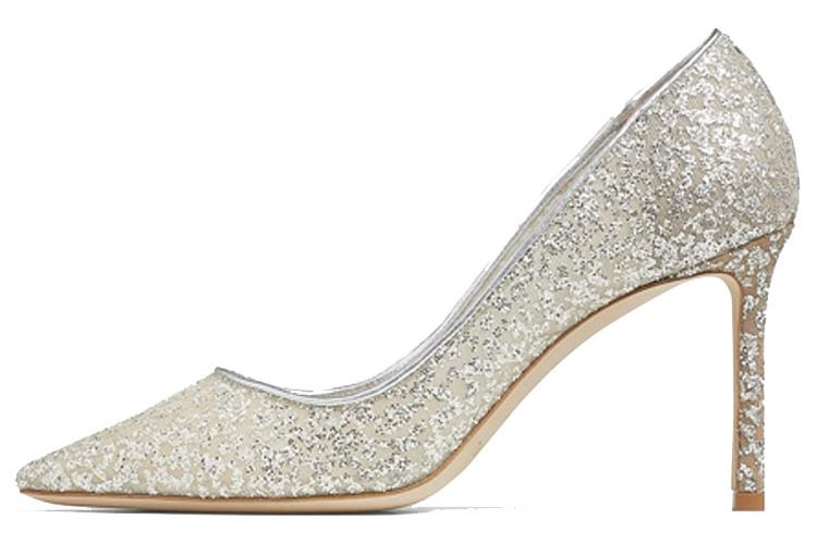 Туфли женские Jimmy Choo Romy 85mm Pumps серебристо-бежевые