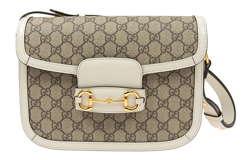 Сумка женская GUCCI Horsebit 1955 черно-белая