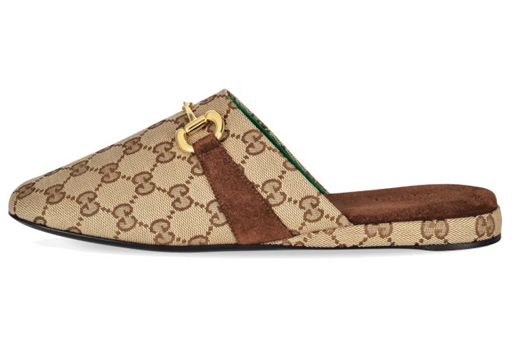 Шлепанцы женские GUCCI Monogram бежево-коричневые, 36.5 EU