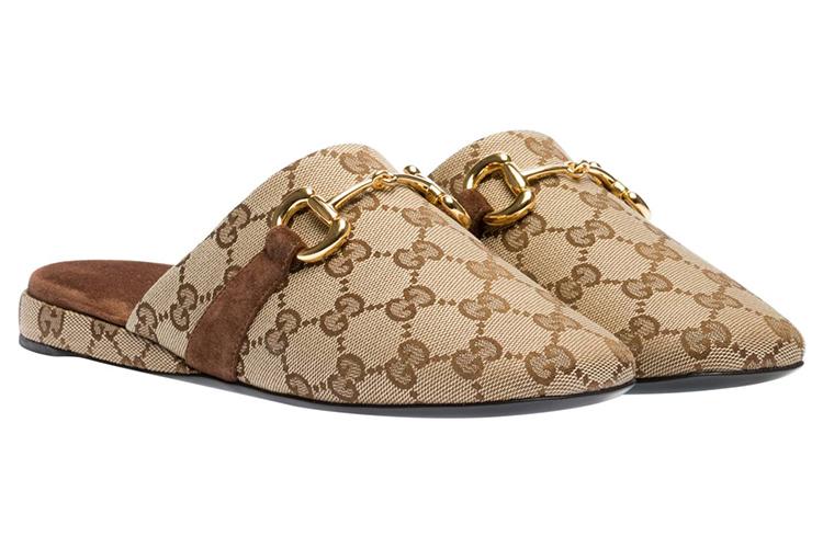 Шлепанцы женские GUCCI Monogram бежево-коричневые, 36.5 EU