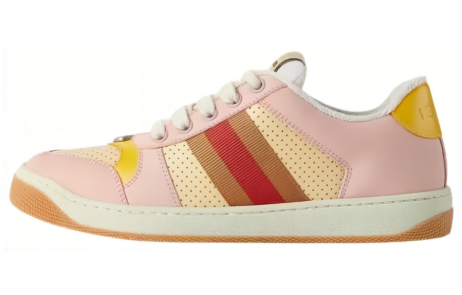 Кеды женские GUCCI Screener Low-Top розовые, желтые и коричневые