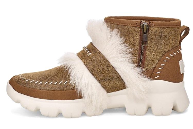 Полусапоги женские UGG Fluff Punk Ankle Boot коричневые-белые, 36 EU