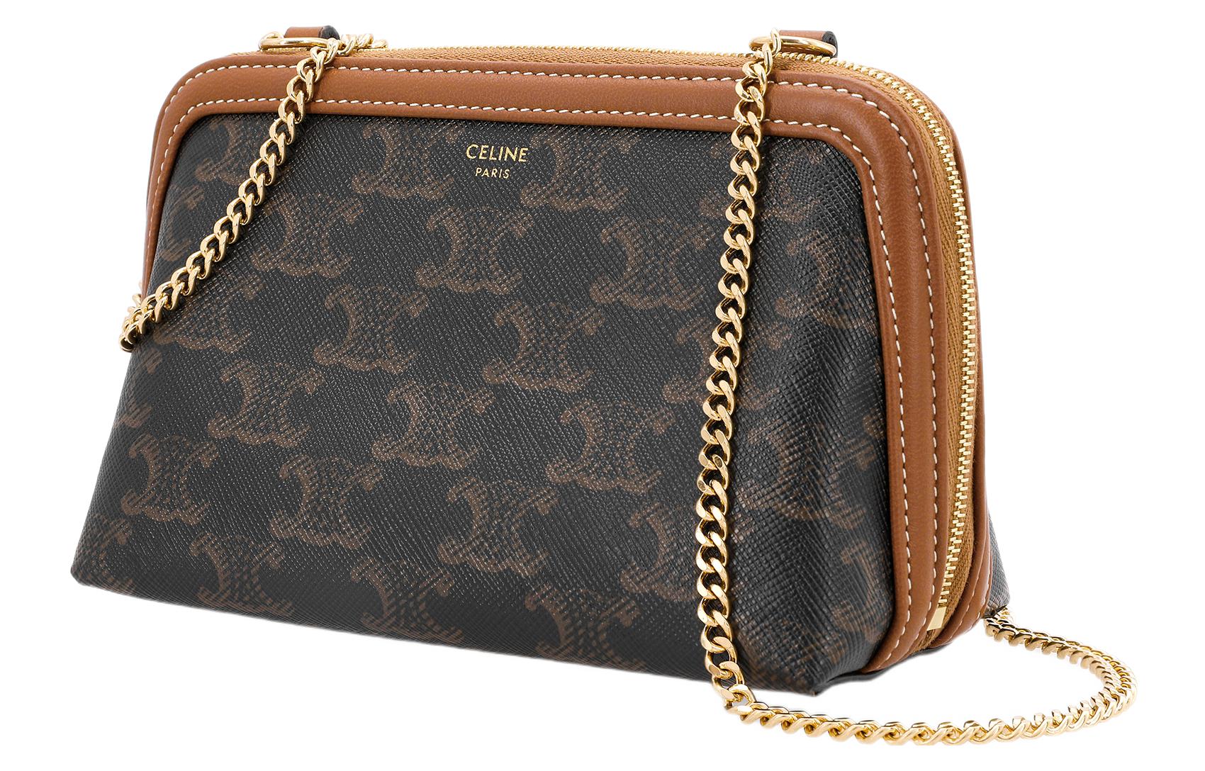 Сумка женская CELINE TriompheCANVAS кроссбоди с овчинной отделкой, tawny