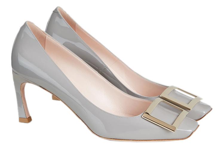 Туфли женские Roger Vivier Trompette Buckle Pumps серые-бежевые, 38 EU