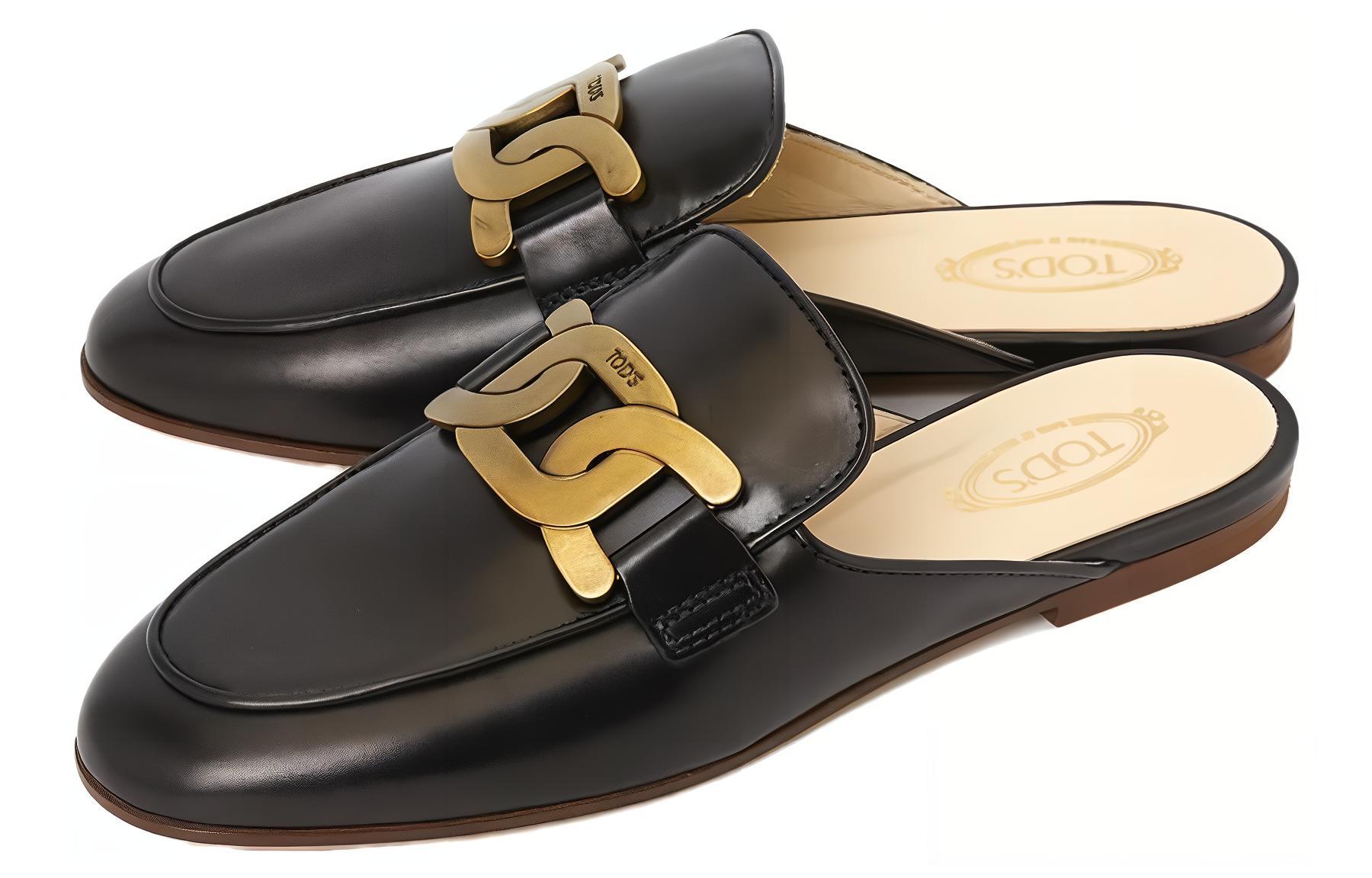 Шлепанцы женские TOD'S XXW79A0EX40NF5B999 черные-тан, 38 EU