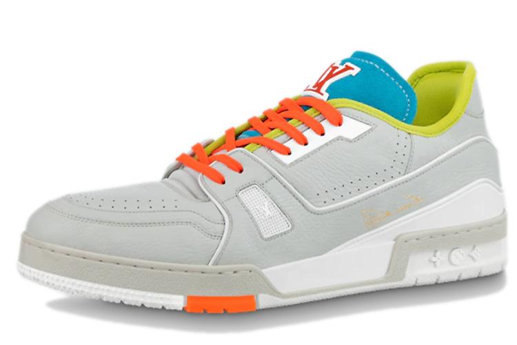 Кроссовки мужские LOUIS VUITTON Trainer Upcycled Low Top серые и оранжевые, 43.5 EU