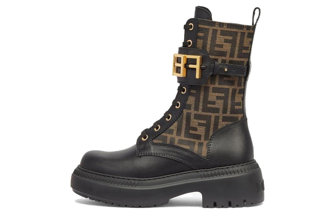 Байкерские ботинки женские FENDI FENDIgraphy темно-коричневые