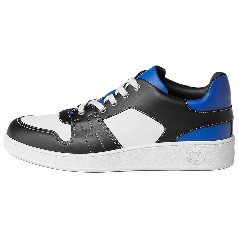 Кроссовки мужские HERMES H222837Z H04 черно-белые с синими акцентами