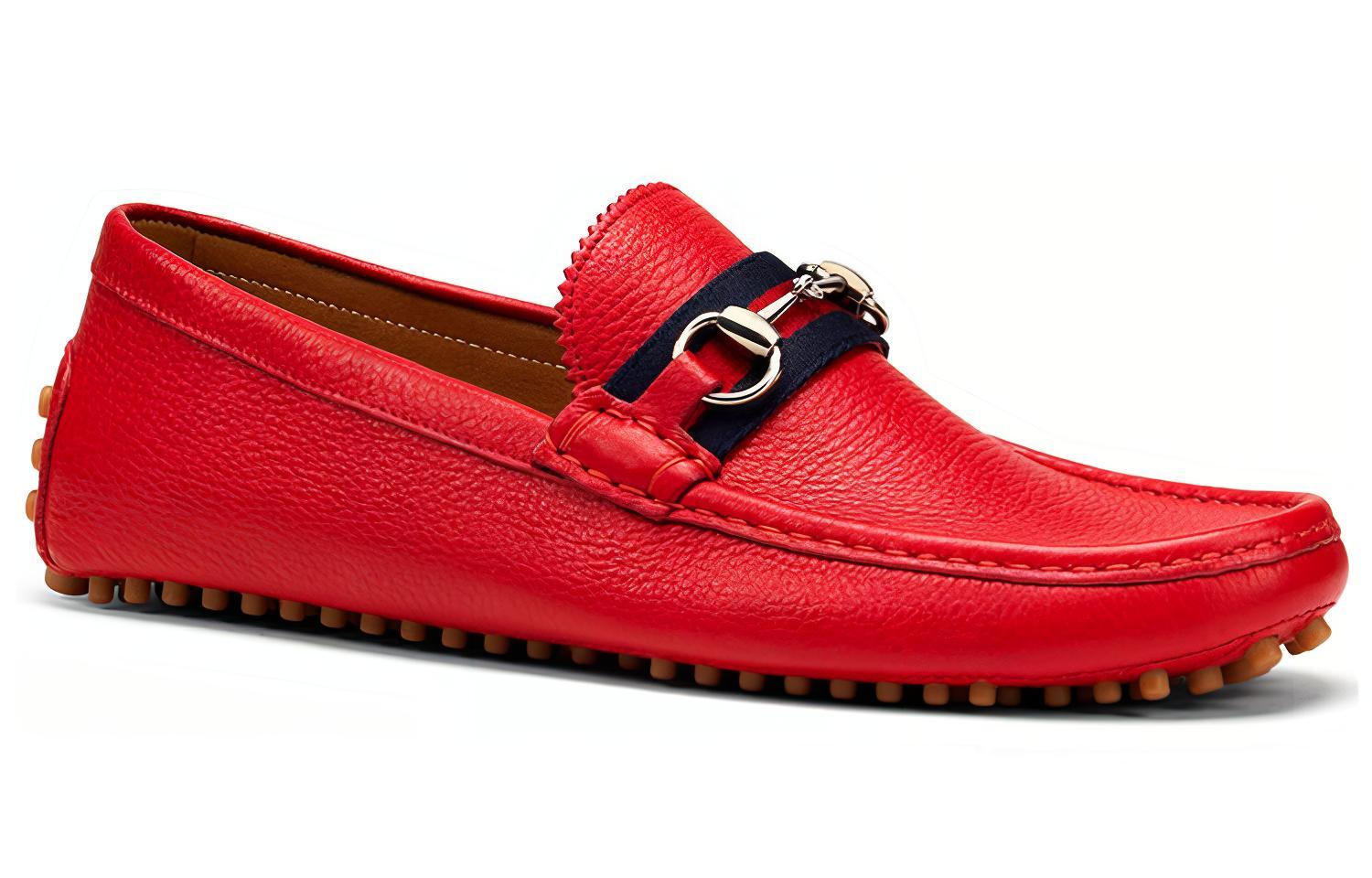 Лоферы мужские GUCCI Horsebit Leather Drivers красные-коричневые, 45 EU