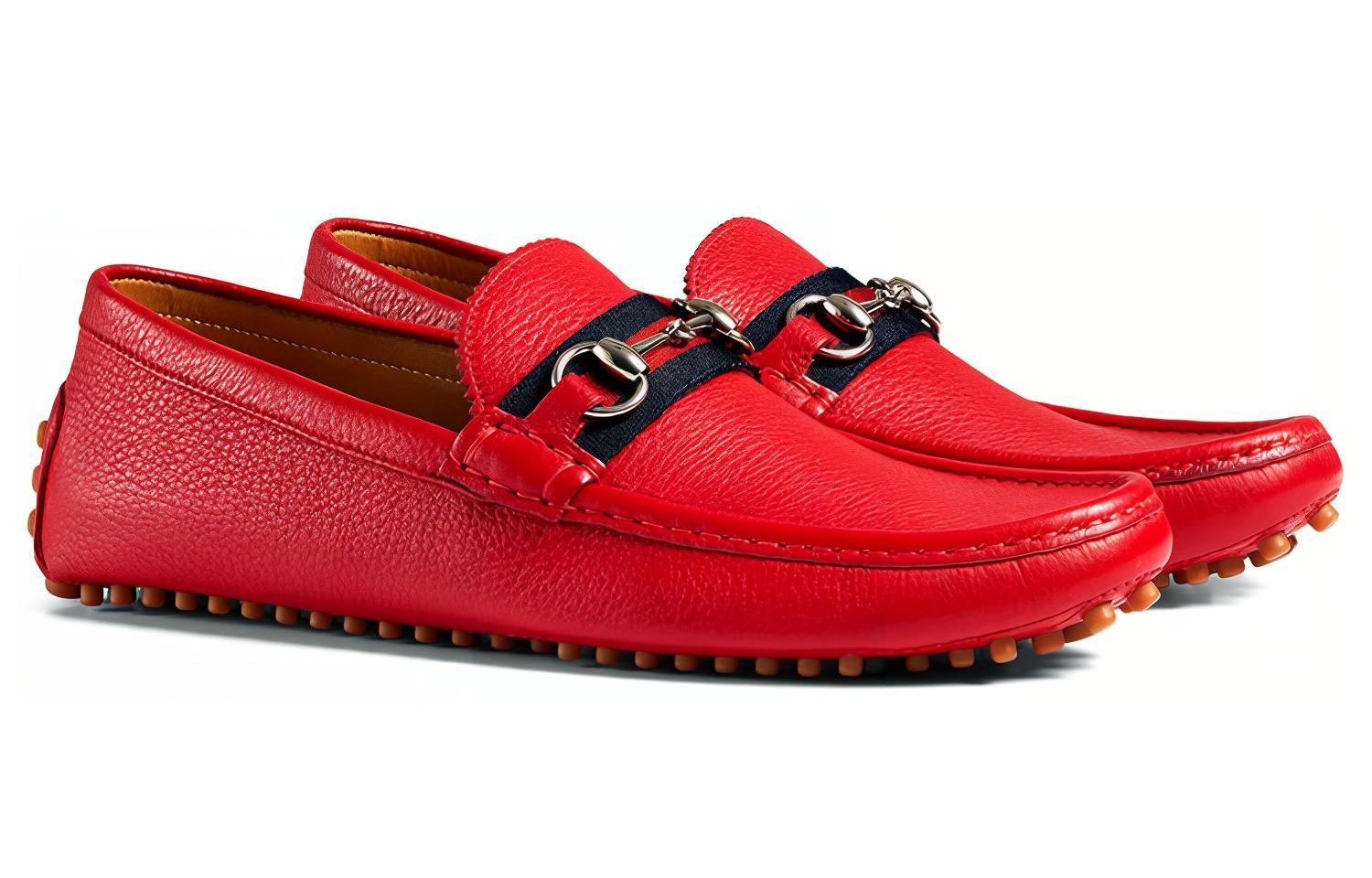 Лоферы мужские GUCCI Horsebit Leather Drivers красные-коричневые, 45 EU