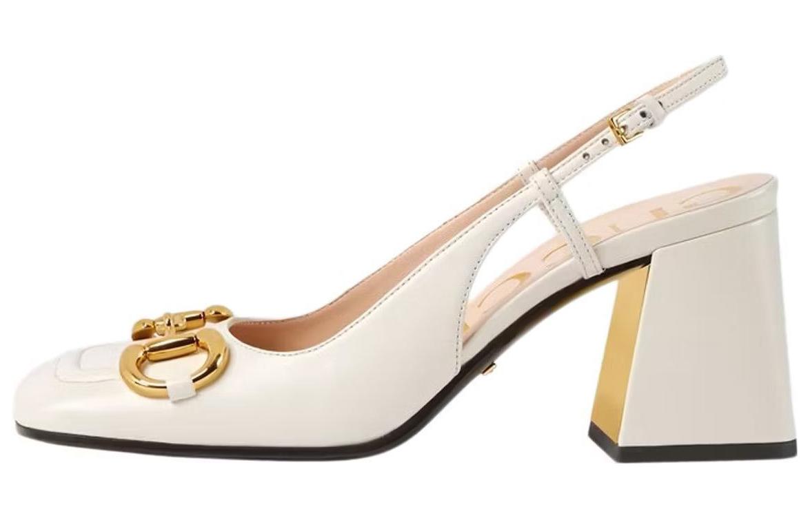 Туфли женские GUCCI Horsebit белые-золотые, 35 EU