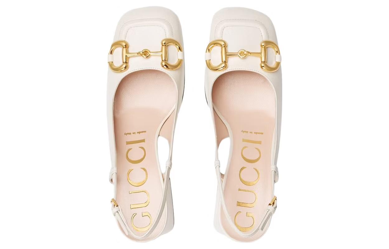 Туфли женские GUCCI Horsebit белые-золотые, 35 EU