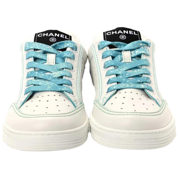 Кеды женские CHANEL G35934 X51648 C8651 белые с голубыми акцентами, 37 EU