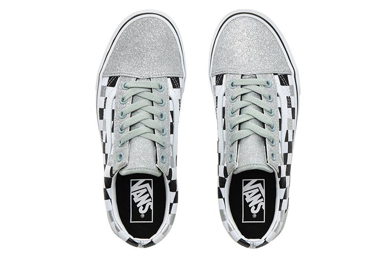 Кеды женские Vans Old Skool Glitter Checkerboard черные-белые, 35 EU