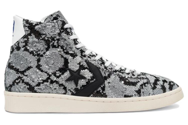 Кеды унисекс Converse Pro Leather Mid Sequin серебристо-черные, 35.5 EU