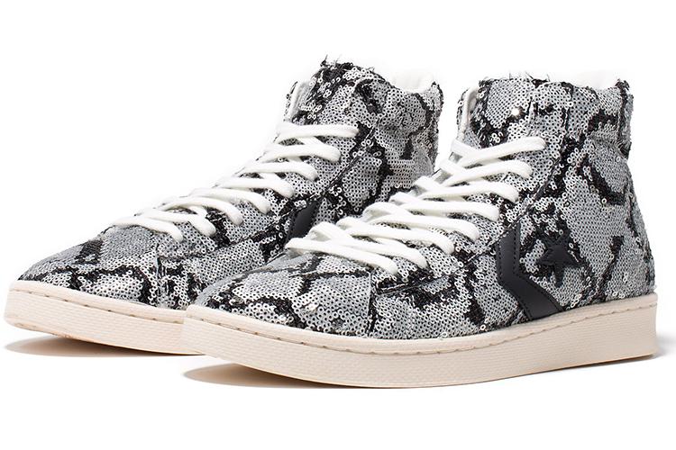 Кеды унисекс Converse Pro Leather Mid Sequin серебристо-черные, 35.5 EU