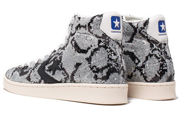 Кеды унисекс Converse Pro Leather Mid Sequin серебристо-черные, 35.5 EU