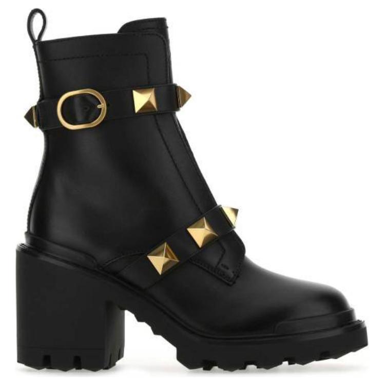 Ботильоны женские Valentino Garavani Roman Stud Almond Toe черные-золотые, 38 EU