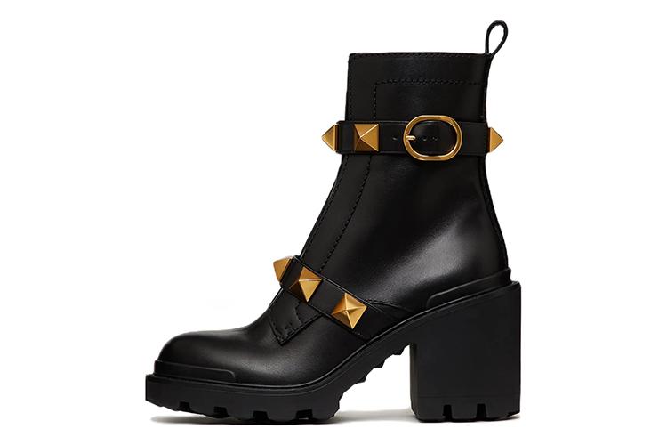 Ботильоны женские Valentino Garavani Roman Stud Almond Toe черные-золотые, 38 EU