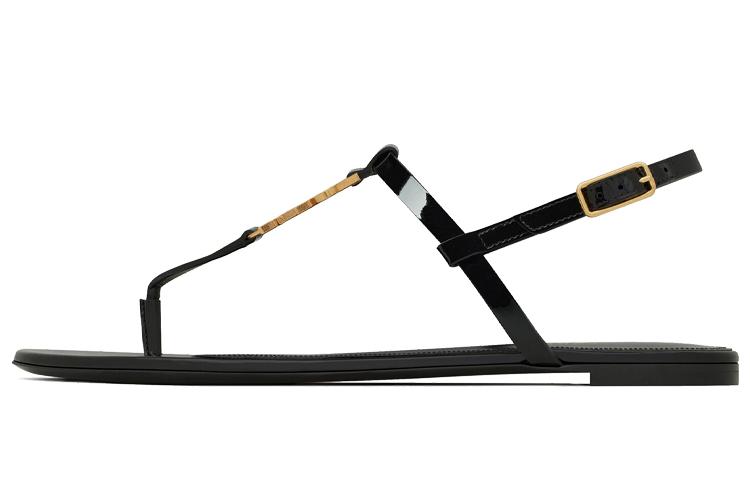 Сандалии женские SAINT LAURENT Cassandra T Strap черные-бежевые, 38 EU