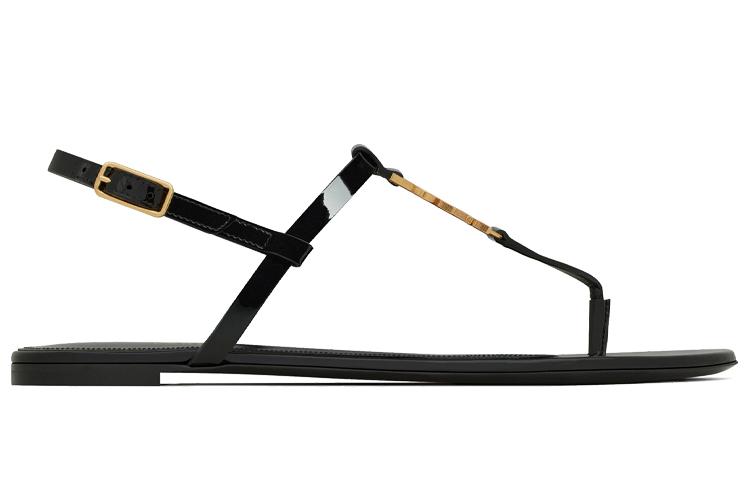 Сандалии женские SAINT LAURENT Cassandra T Strap черные-бежевые, 38 EU