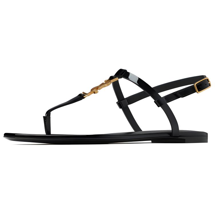 Сандалии женские SAINT LAURENT Cassandra T Strap черные-бежевые, 38 EU