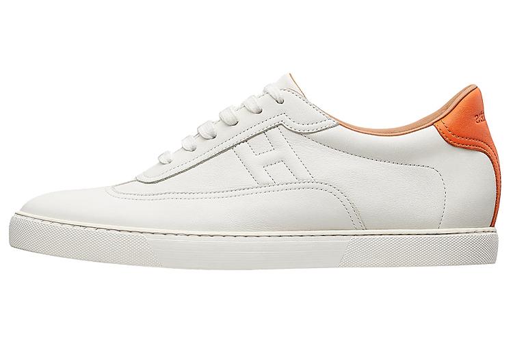 Кроссовки мужские HERMES Quicker Low Top белые с оранжевым акцентом