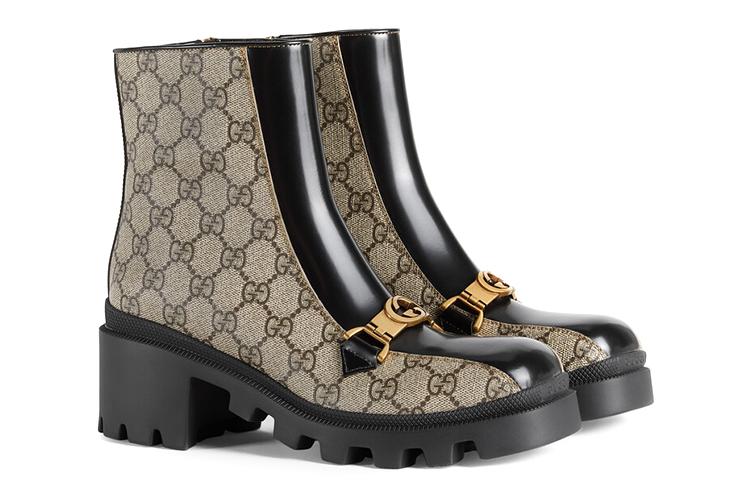 Ботильоны женские GUCCI Gg Supreme темно-бежевые, 34.5 EU