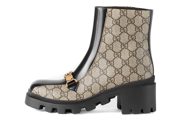 Ботильоны женские GUCCI Gg Supreme темно-бежевые, 34.5 EU