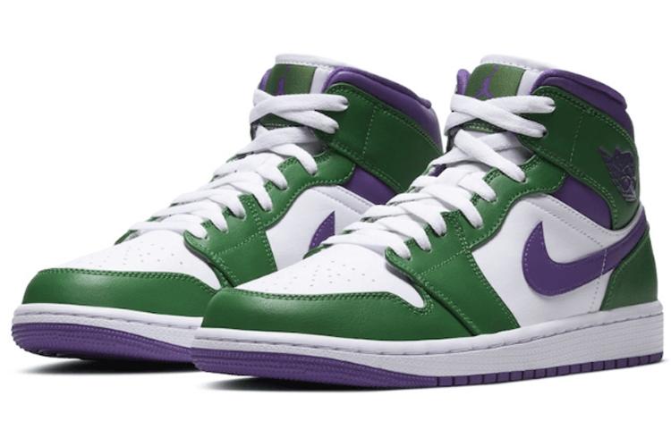 Кроссовки мужские Air Jordan 1 Mid зеленые, фиолетовые, 45 EU