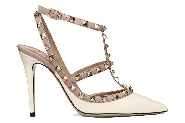 Туфли женские Valentino Garavani Rockstud 100mm Caged кремово-бежевые, 38.5 EU