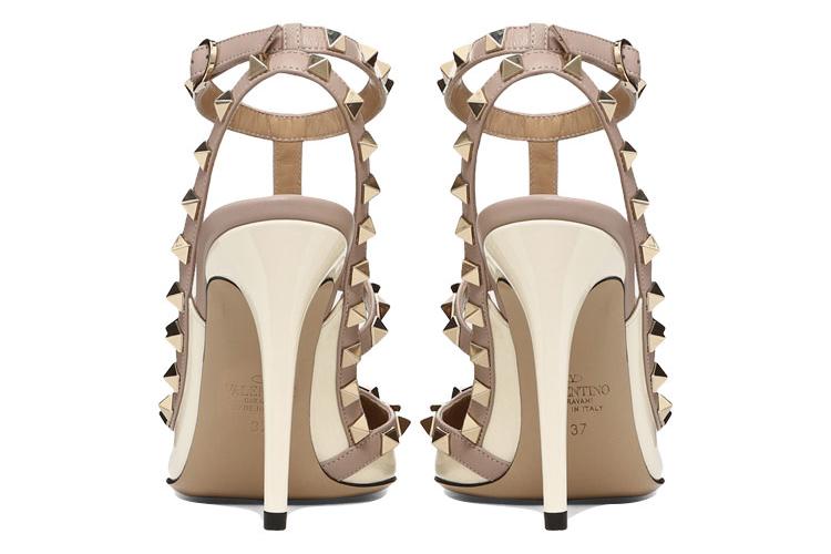 Туфли женские Valentino Garavani Rockstud 100mm Caged кремово-бежевые, 38.5 EU