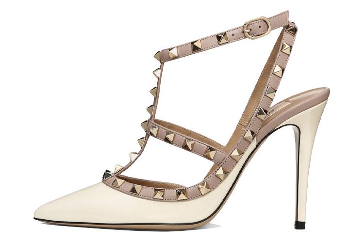 Туфли женские Valentino Garavani Rockstud 100mm Caged кремово-бежевые, 38.5 EU