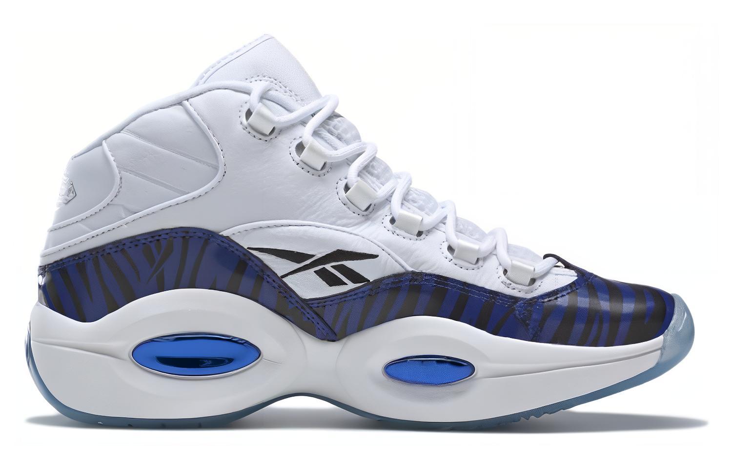Кроссовки унисекс Reebok Question Mid Panini Tiger Prizm белые-голубые, 44.5 EU