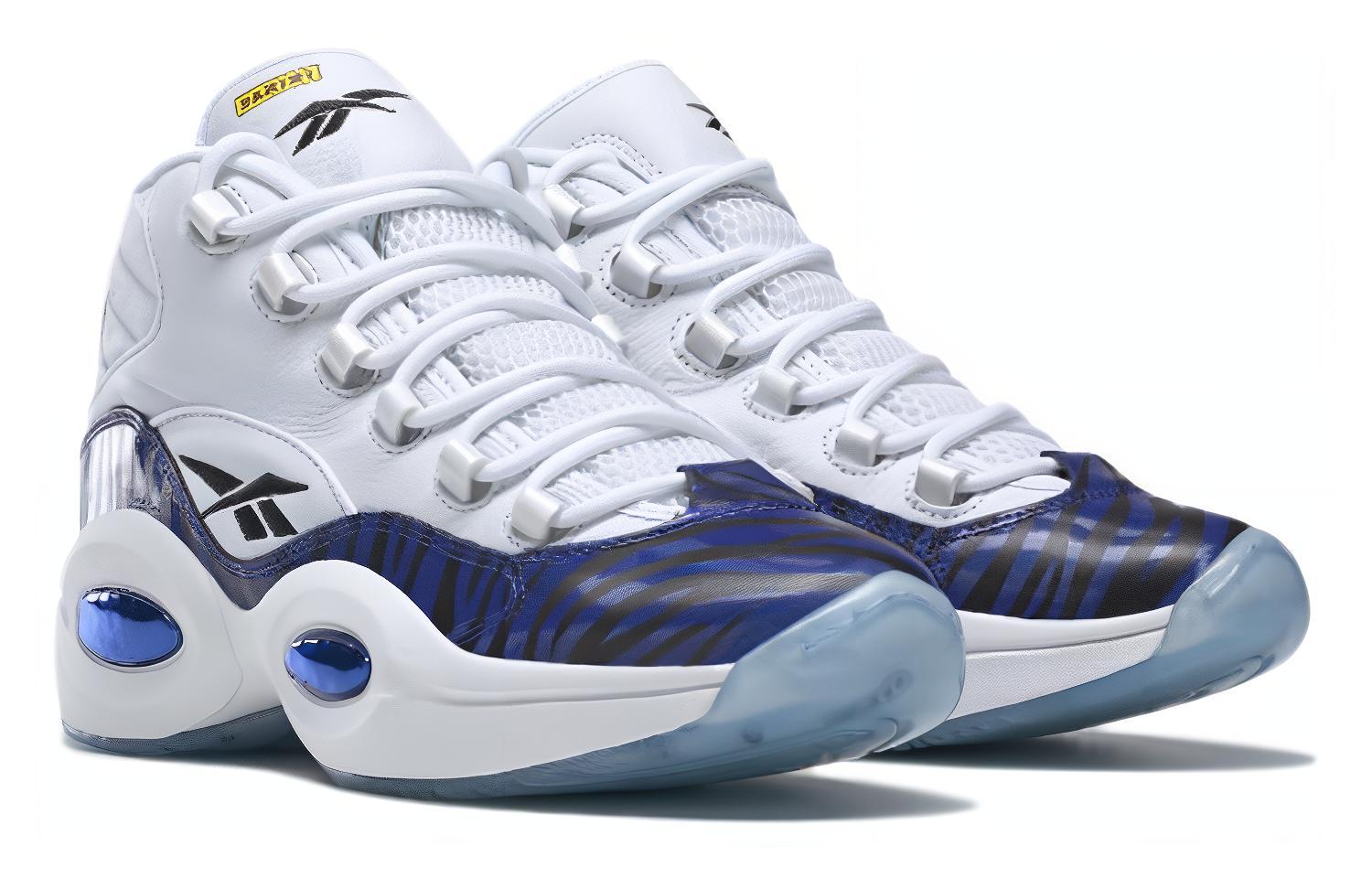 Кроссовки унисекс Reebok Question Mid Panini Tiger Prizm белые-голубые, 44.5 EU