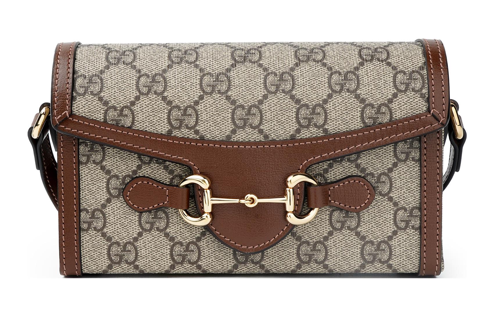 Сумка GUCCI Horsebit 1955 мини через плечо бежево-коричневая